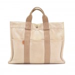 Hermes Fourre Tout MM Brown x Beige Cotton Tote Hand Bag