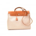 Hermes Herbag MM 2 in 1 Beige Canvas Brown Leather Hand Bag