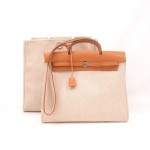 Hermes Herbag MM 2 in 1 Beige Canvas Brown Leather Hand Bag