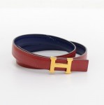 Hermes Red x Navy Leather x Gold Tone Thin Belt Size 65