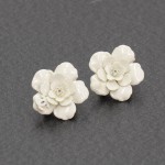 Chanel White Flower Motif Earrings