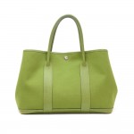 Hermes Garden Party Green Canvas Leather Hand Bag