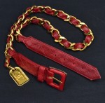 Vintage Chanel Red Leather Belt With Gold Tone Hardware SS696