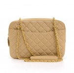 Vintage Chanel 12" Beige Quilted Leather Shoulder Tote Bag + Wallet
