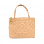 Chanel Revial Beige Quilted Caviar Leather Tote Hand Bag