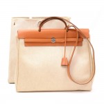 Hermes Herbag MM 2 in 1 Beige Canvas Brown Leather Hand Bag