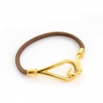 Hermes Brown Leather x Gold Tone Hook Jumbo Bracelet