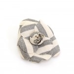 Chanel White x Gray Camellia Flower Brooch Pin