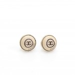 Chanel White x Black CC Logo Silver Tone Small Round Earrings