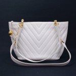Vintage Chanel White V-Quilted Caviar Leather Medium Tote Shoulder Bag