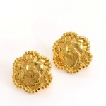 Vintage Chanel Gold Tone CC Logo Flower Motif Earrings