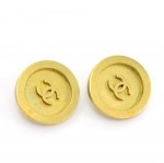Chanel vintage Gold Tone CC Logo Round Earrings