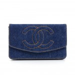 Vintage Chanel Denim x navy Leather Flap Wallet