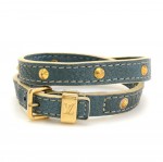 Louis Vuitton Blue Suhali Leather Studs Double Tour Bracelet