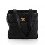 Chanel 11 inch Black Leather Medium Shoulder Tote Bag