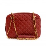 Vintage Chanel 12" Red Quilted Leather Shoulder Tote Bag