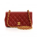 Vintage Chanel Red Quilted Leather Shoulder Flap Mini Bag