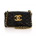 Vintage Chanel Black Quilted Leather Flap Mini Shoulder Bag Large CC Logo