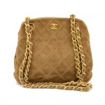 Vintage Chanel Dark Brown Quilted Suede Leather Mini Shoulder Bag