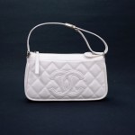 Chanel White Quilted Caviar Leather Small Hand Bag