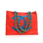 Chanel Jumbo XL Red x Blue Nylon Shopper Tote Bag