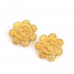 Chanel Gold Tone Flower Motif Earrings