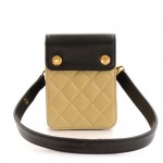 Chanel Black x Beige Quilted Leather 2 Way Pochette Bag