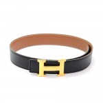 Hermes Brown x Black Leather x Gold Tone H Buckle Belt Size 65