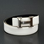 Hermes White x Navy Leather x Silver Tone H Buckle Belt Size 80