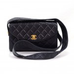Vintage Chanel Navy Quilted Leather Shoulder Bag With Leather Strap
