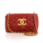 Vintage Chanel 8inch Red Quilted Leather Shoulder Flap Bag Large CC