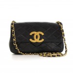 Vintage Chanel 8 inch Black Quilted Leather Shoulder Flap Bag Large CC