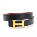 Hermes Red x Navy Leather x Gold Tone H Buckle Belt Size 65