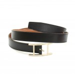 Hermes Black Leather x Silver Tone Belt Size 85