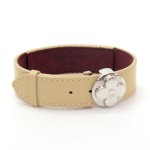 Louis Vuitton Beige Leather Bracelet Silver Tone