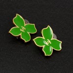 Chanel Green Leaf Motif CC Logo Earrings