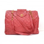 Chanel Overnighter Supermodel Red Quilted Vinyl Shoulder Tote Bag