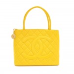Chanel Revial Yellow Quilted Caviar Leather Tote Hand Bag