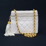 Vintage Chanel White Quilted Lambskin Leather Fringe Shoulder Bag