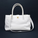 Chanel White Caviar Leather Tote 2 Way Hand Bag + Strap