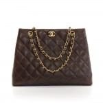 Chanel 12" Dark Brown Leather Medium Shoulder Tote Bag