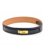 Hermes Navy Leather x Gold Tone Kelly Belt Size 70