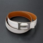Hermes White x Brown Leather x Silver Tone H Buckle Belt Size 80