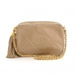 Vintage Chanel Beige Quilted Leather Fringe Shoulder Mini Bag