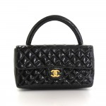 Chanel 10" Black Quilted Patent Leather Single Flap Handbag