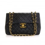 Chanel 13" Maxi Jumbo Black Quilted Leather Shoulder Flap Bag