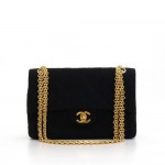 Vintage Chanel 2.55 9" Double Flap Black Quilted Cotton Shoulder Bag