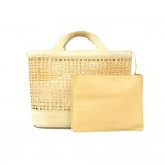 Chanel Beige Leather x Straw Basket Tote Bag CC