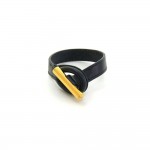 Hermes Black Calfskin Leather x Yellow Gold-tone Toggle Bracelet Size M