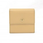 Chanel Beige Caviar Leather Coco Button Compact Wallet